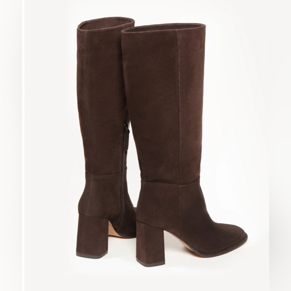 Italian Suede Heeled Boots - Chocolate